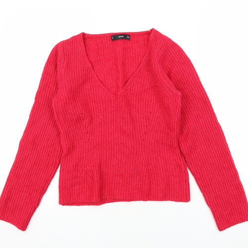 MNG Women's Red V-Neck Pullover Jumper