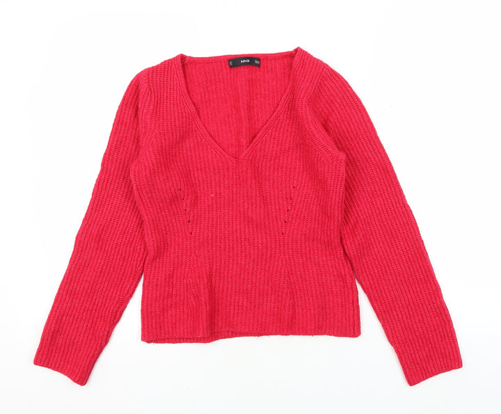 MNG Women's Red V-Neck Pullover Jumper
