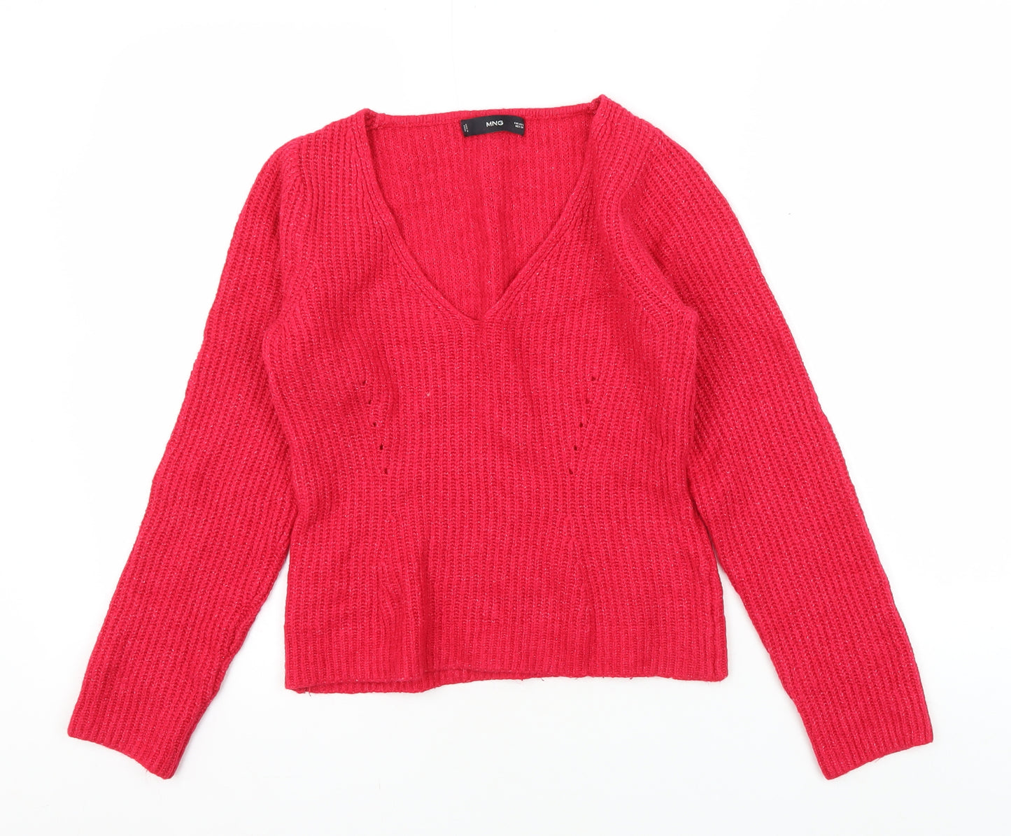 MNG Women's Red V-Neck Pullover Jumper