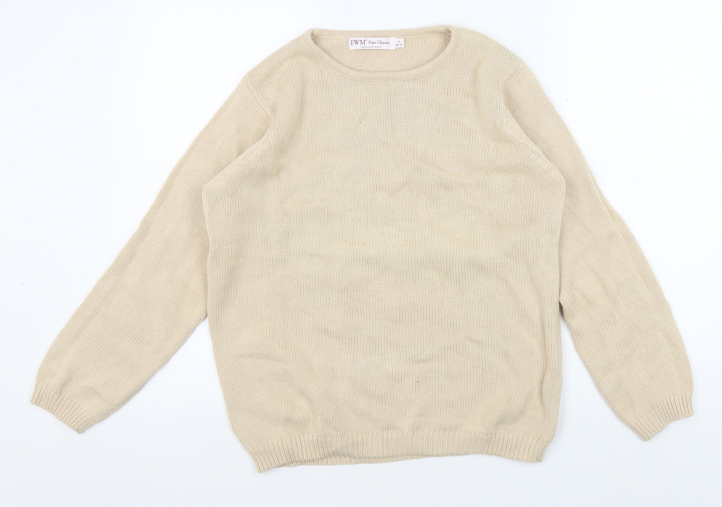 EWM Women's Beige Cotton Crew Neck Pullover Jumper S