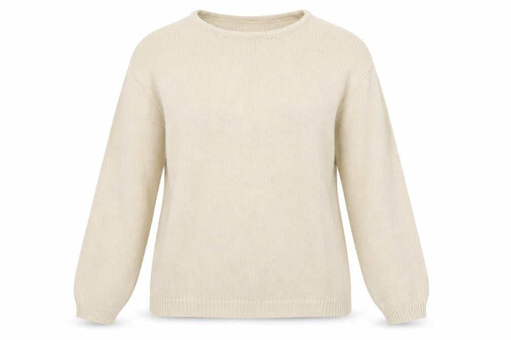 Front view of EWM Women's Beige Cotton Crew Neck jumper S