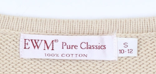 EWM Women's Beige Cotton Crew Neck Pullover Jumper S