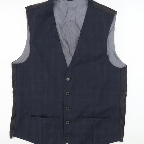 Next Men's Blue Check Suit Waistcoat 40R