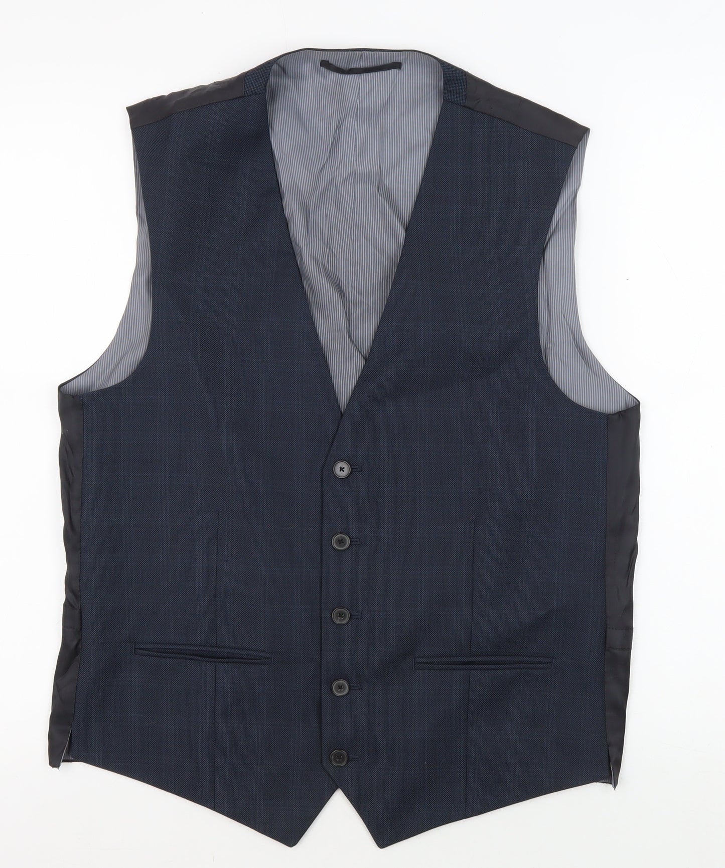 Next Men's Blue Check Suit Waistcoat 40R