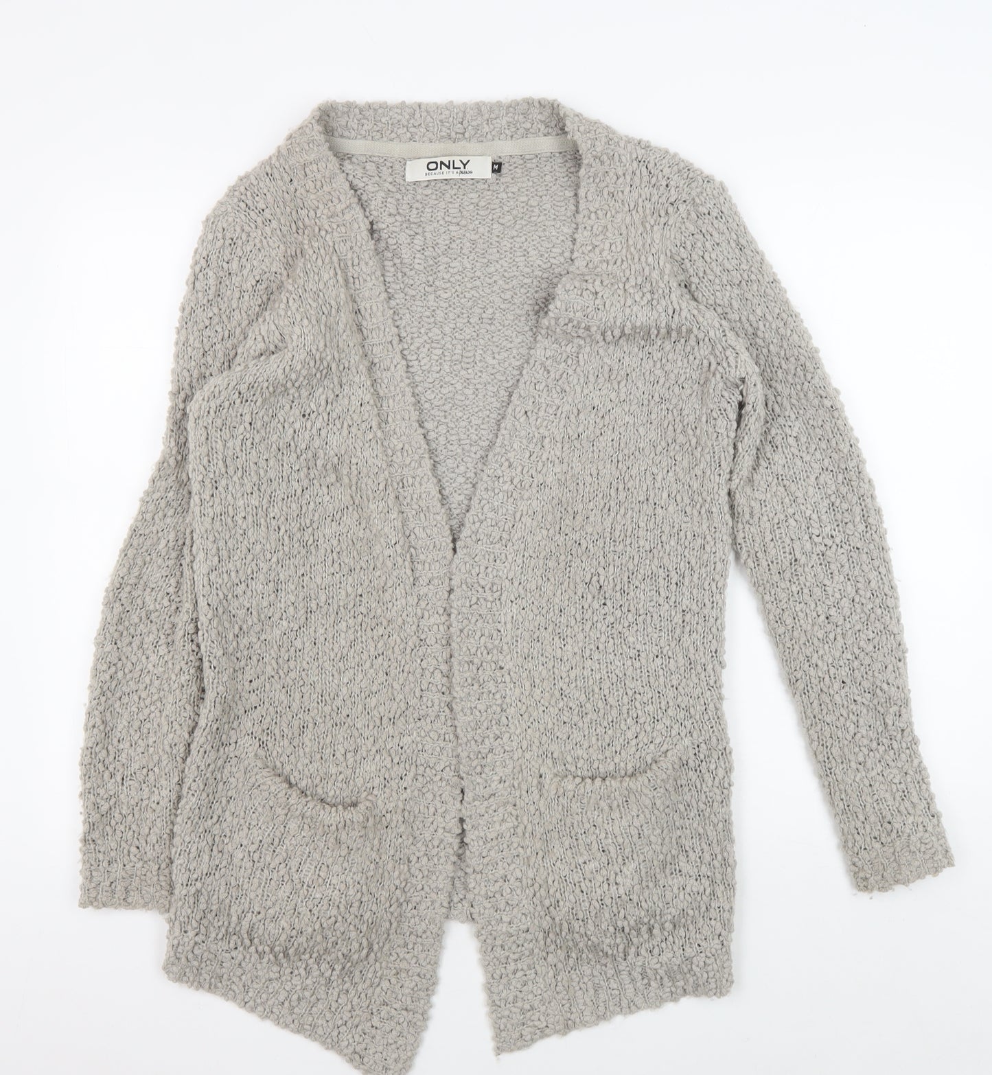 ONLY Women's Grey Cardigan M - Relaxed Chunky-Knit
