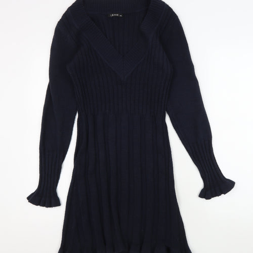 La Mode Women's Black V-Neck Knit Dress L/XL