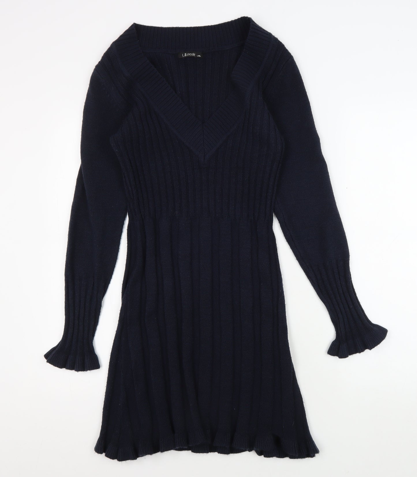 La Mode Women's Black V-Neck Knit Dress L/XL