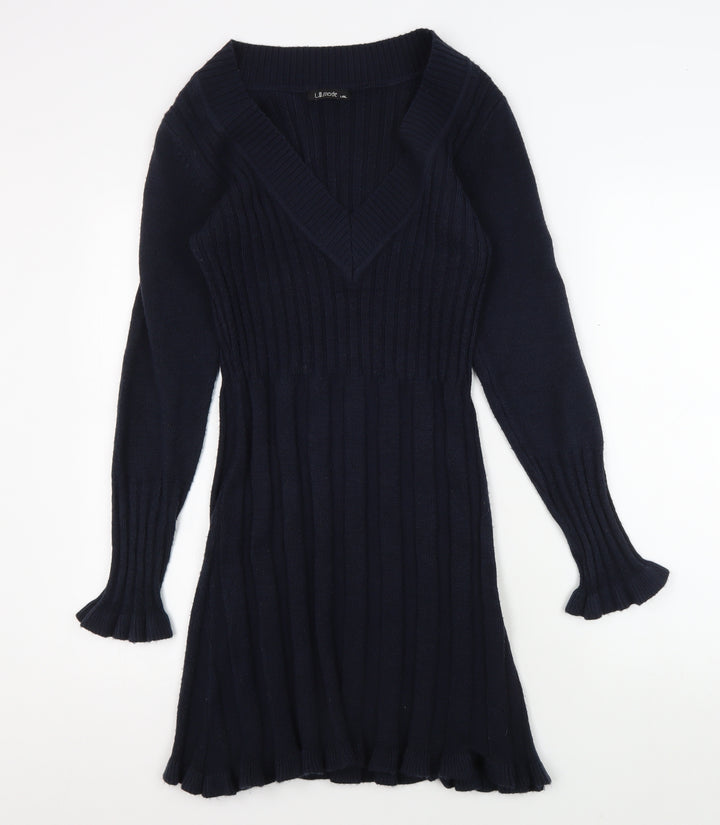 La Mode Women's Black V-Neck Knit Dress L/XL