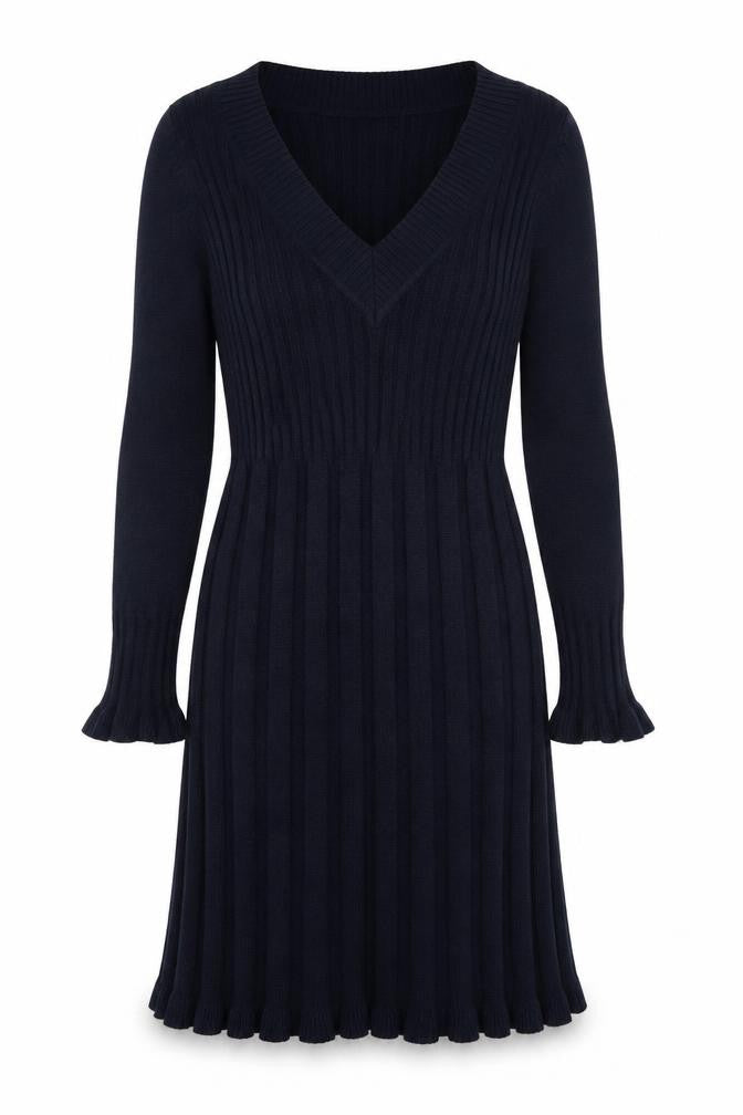 La Mode Women's Black V-Neck Knit Dress L/XL