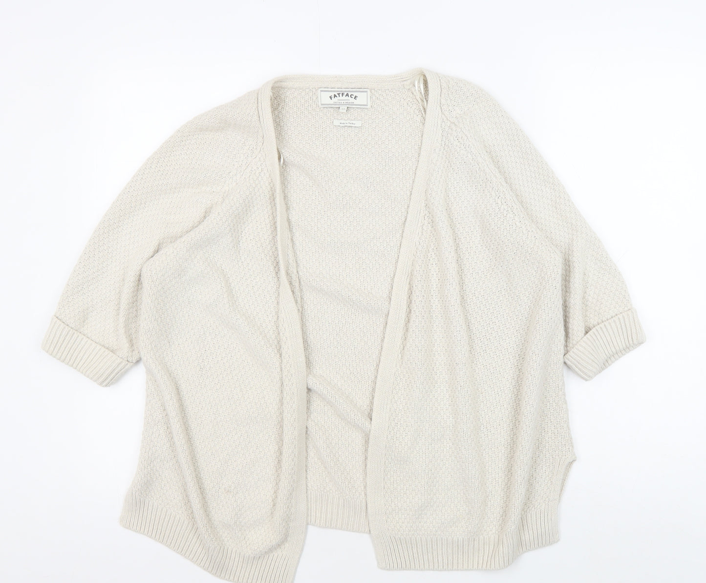 FatFace Women's Ivory Cardigan Size 12, Open Knit Cotton