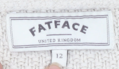 FatFace Women's Ivory Cardigan Size 12, Open Knit Cotton