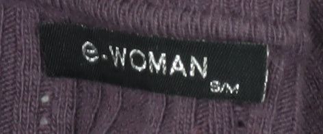 e-WOMAN Women's Purple Knit Dress, S, V-Neck, Belted