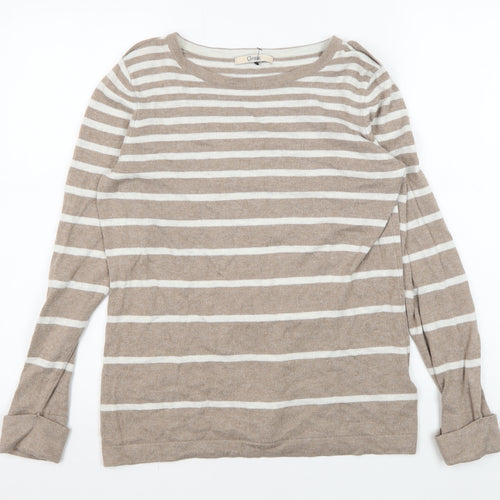 Marks and Spencer Women's Beige Striped Pullover Jumper Size 14