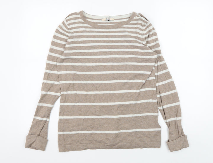 Marks and Spencer Women's Beige Striped Pullover Jumper Size 14