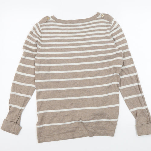 Marks and Spencer Women's Beige Striped Pullover Jumper Size 14