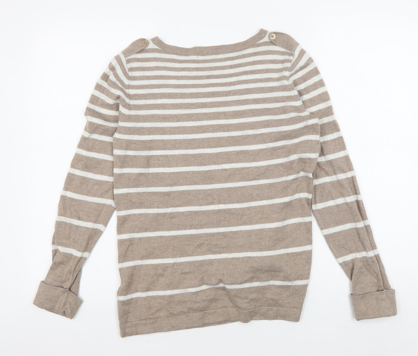 Marks and Spencer Women's Beige Striped Pullover Jumper Size 14