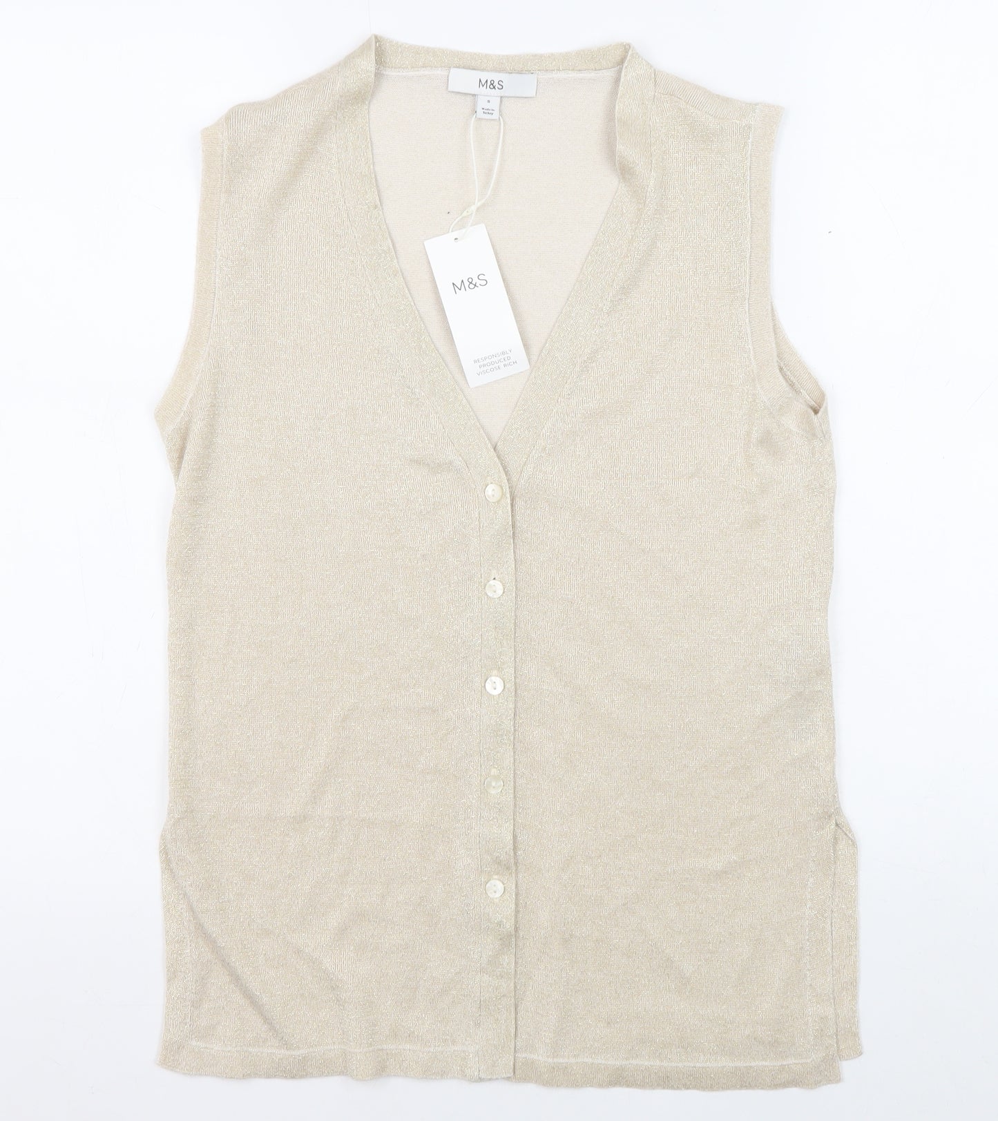 Marks and Spencer Beige Sleeveless V-Neck Top Women S