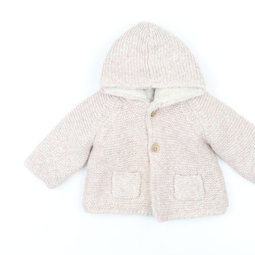 Zara Beige Hooded Cardigan Unisex Baby 6-9 Months Knit