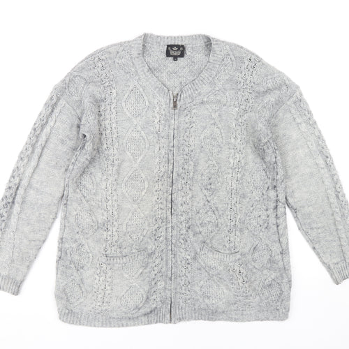 River Island Women's Grey Cable-Knit Cardigan Size 10