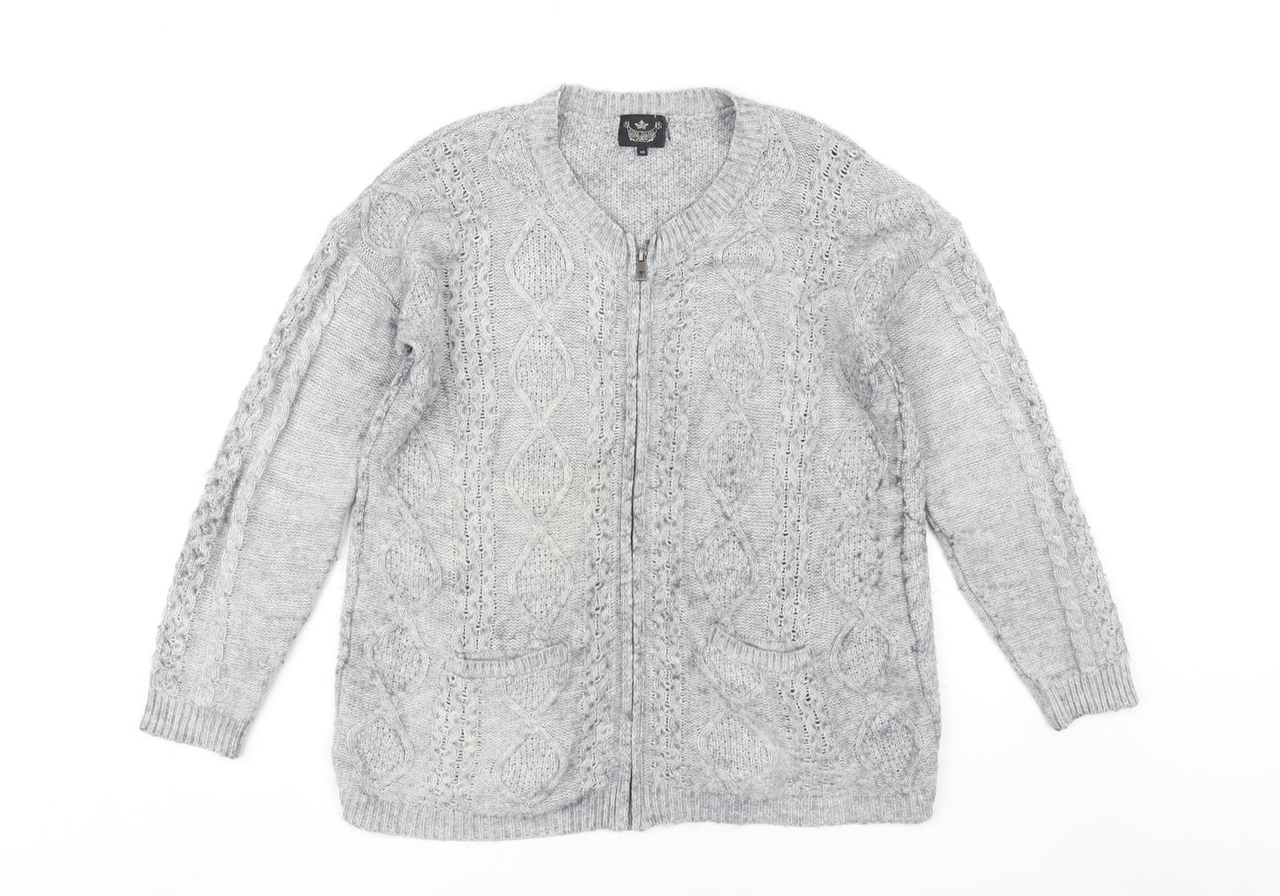 River Island Women's Grey Cable-Knit Cardigan Size 10