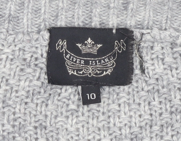 River Island Women's Grey Cable-Knit Cardigan Size 10