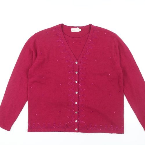 Bonmarché Women's Red Cardigan Size L V-Neck