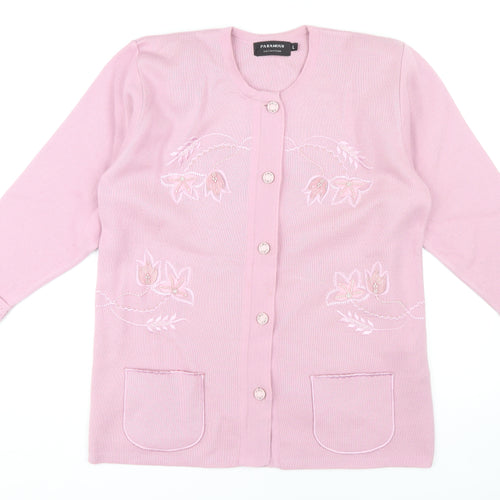 Paramour Pink Women's Large Cardigan with Floral Embroidery