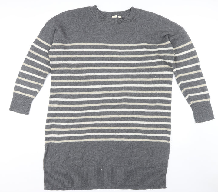 GAP Women's Grey Striped Pullover Jumper XL