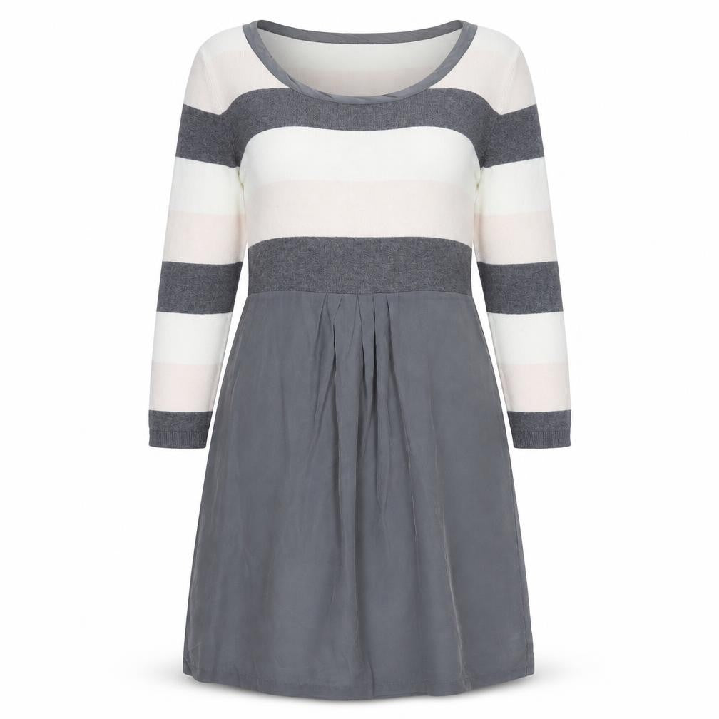 Front view of Phase Eight Grey Striped Women's Dress, size 14