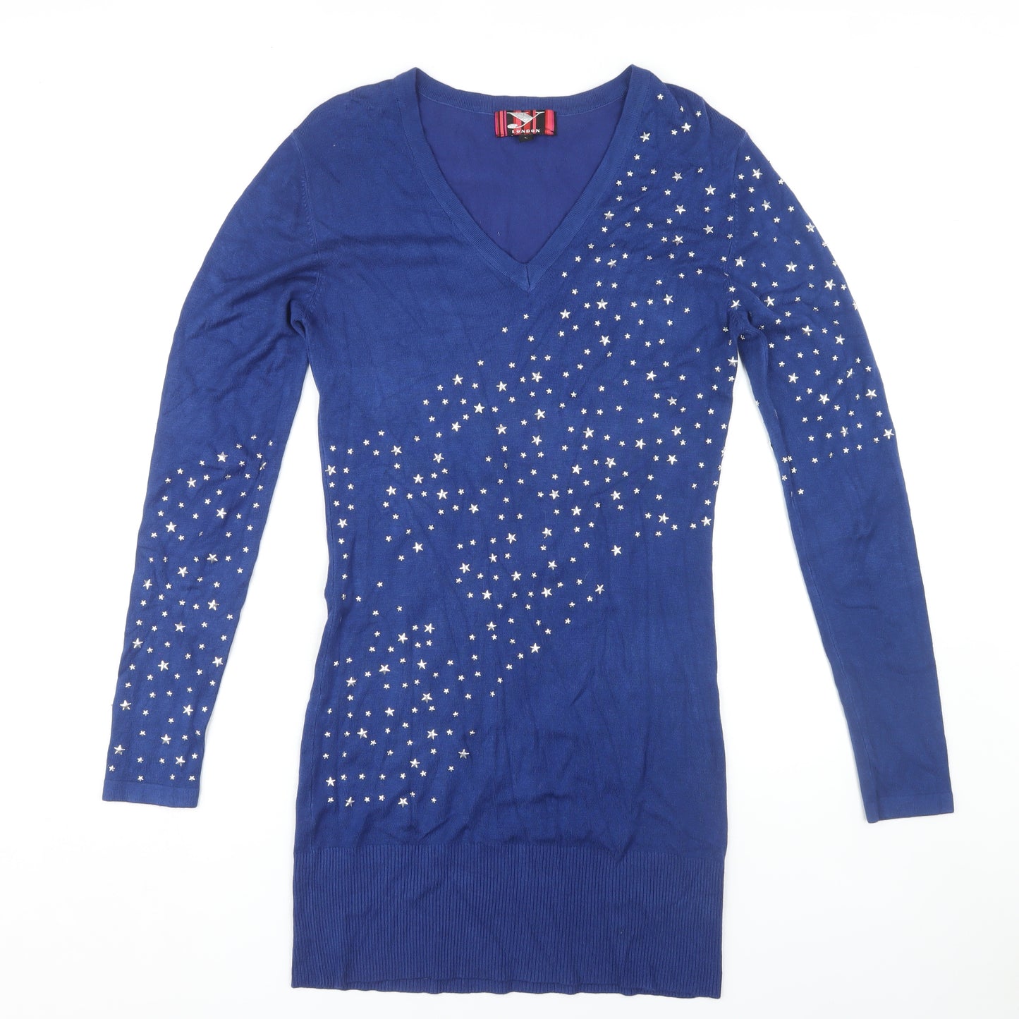 Y London Women's Blue V-Neck Knit Dress Size L