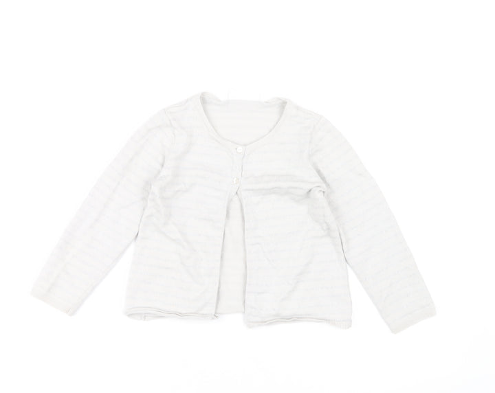 The Little White Co Girls White Cardigan 4-5 Years, Button Accent