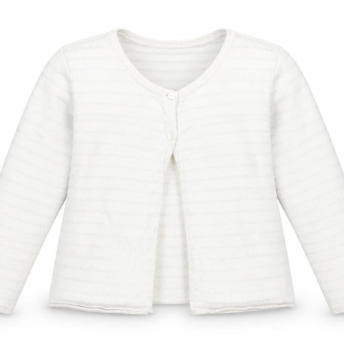The Little White Co Girls White Cardigan 4-5 Years, Button Accent