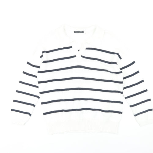 Bonmarché Women’s White Collared Striped Pullover Jumper