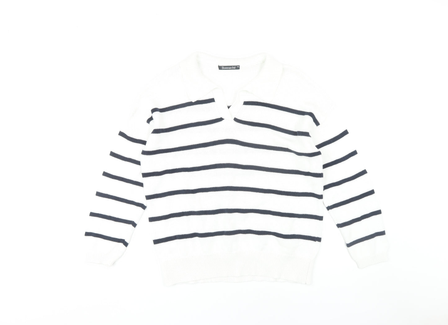 Bonmarché Women’s White Collared Striped Pullover Jumper