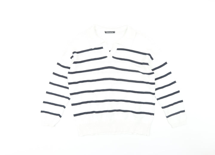 Bonmarché Women’s White Collared Striped Pullover Jumper