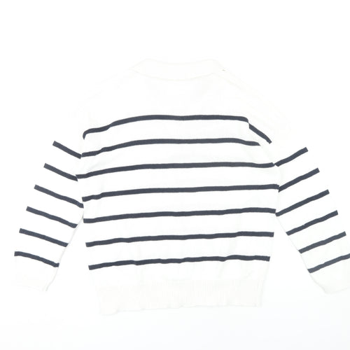 Bonmarché Women’s White Collared Striped Pullover Jumper