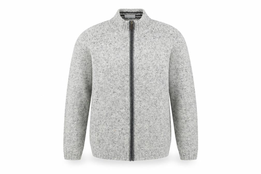 Front view of Peter Gribby Men's Grey Full Zip Wool Jumper M