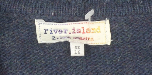 River Island Women's Blue Cardigan UK 16 Short Sleeve