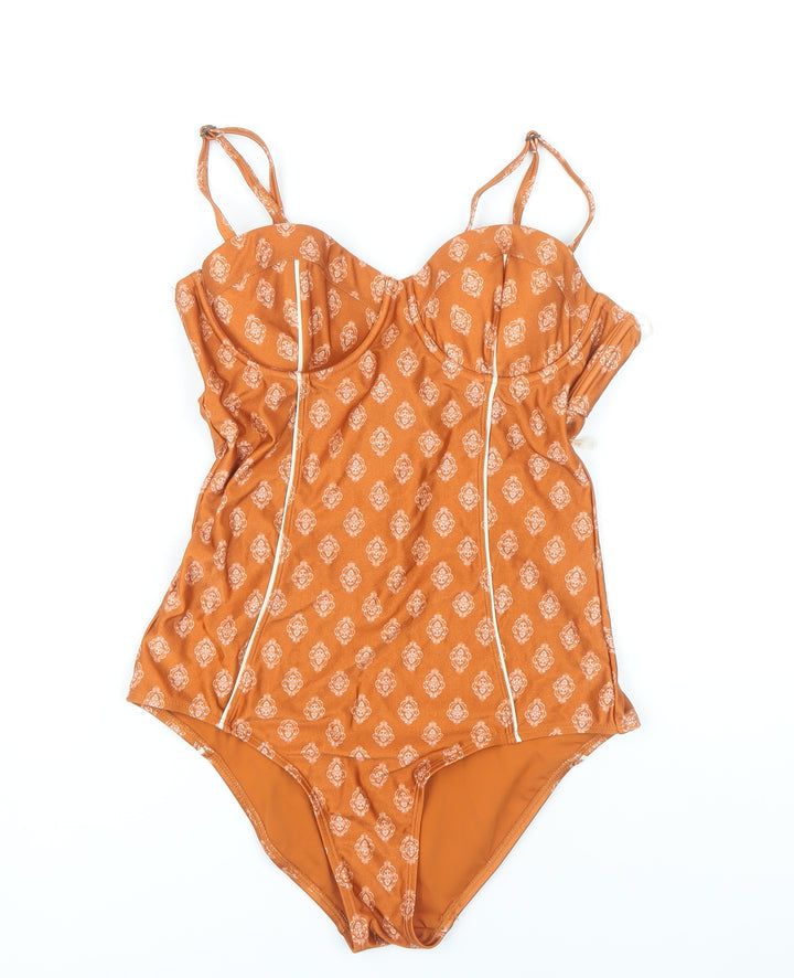 2Chillies Women’s Orange Floral One Piece Swimsuit Size 12