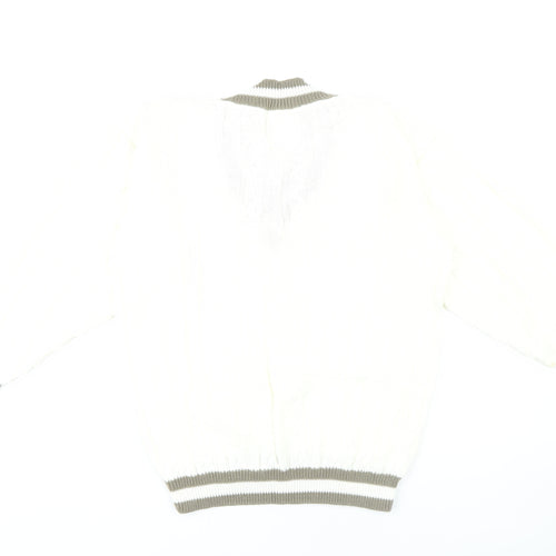 Damart Women's White V-Neck Cable-Knit Jumper Size 12/14