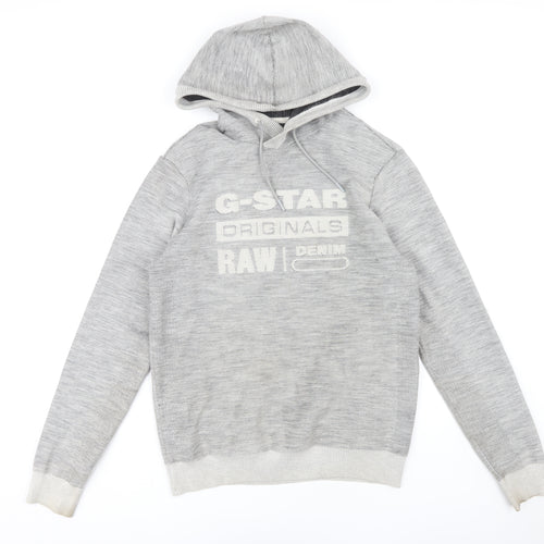 G-Star RAW Men’s Grey Pullover Hoodie, S, Logo, Hooded