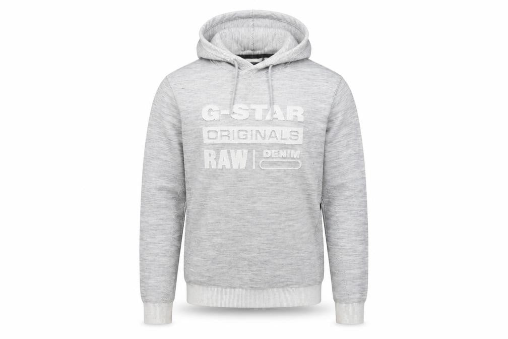 Front view of G-Star RAW Men’s Grey Pullover Hoodie, S, Logo, Hooded