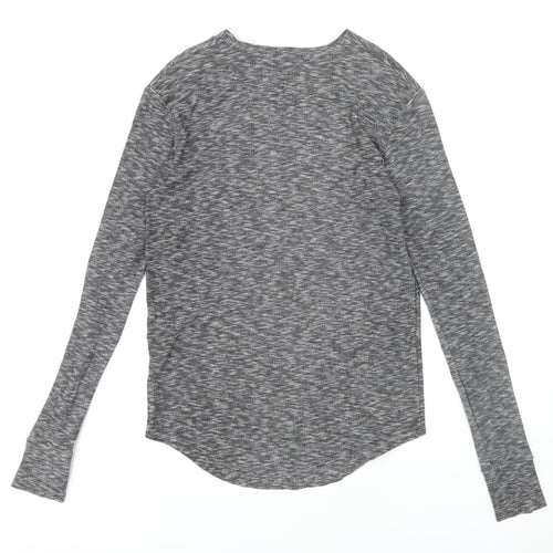 SikSilk Men's Grey Long Sleeve Logo T-Shirt, Medium