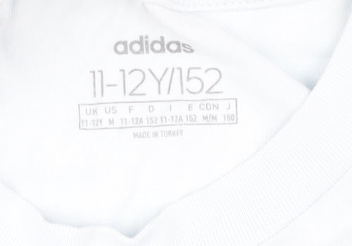 Adidas Boys White T-Shirt, Size 11-12, Casual Basic Tee