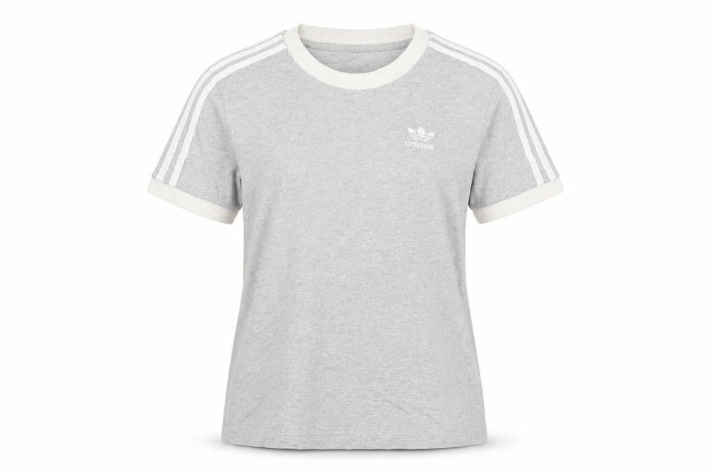 Front view of Adidas Women's Grey Ringer T-Shirt, size 10