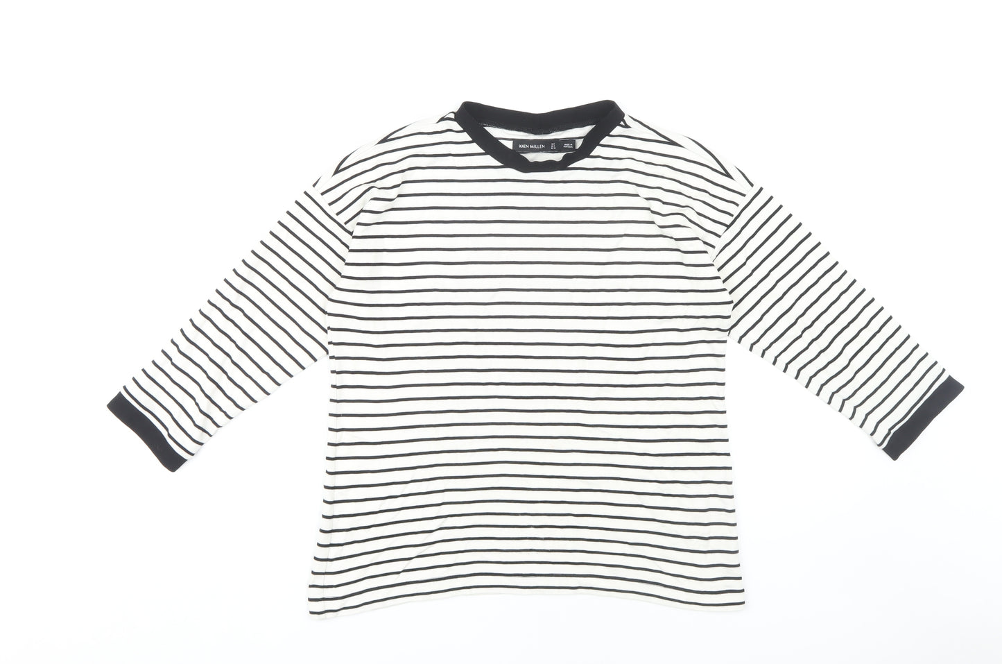 Karen Millen Women's Black/White Striped T-Shirt, Size 8, Ringer