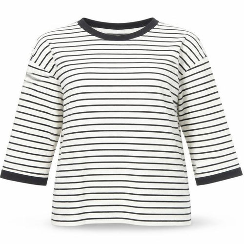 Karen Millen Women's Black/White Striped T-Shirt, Size 8, Ringer