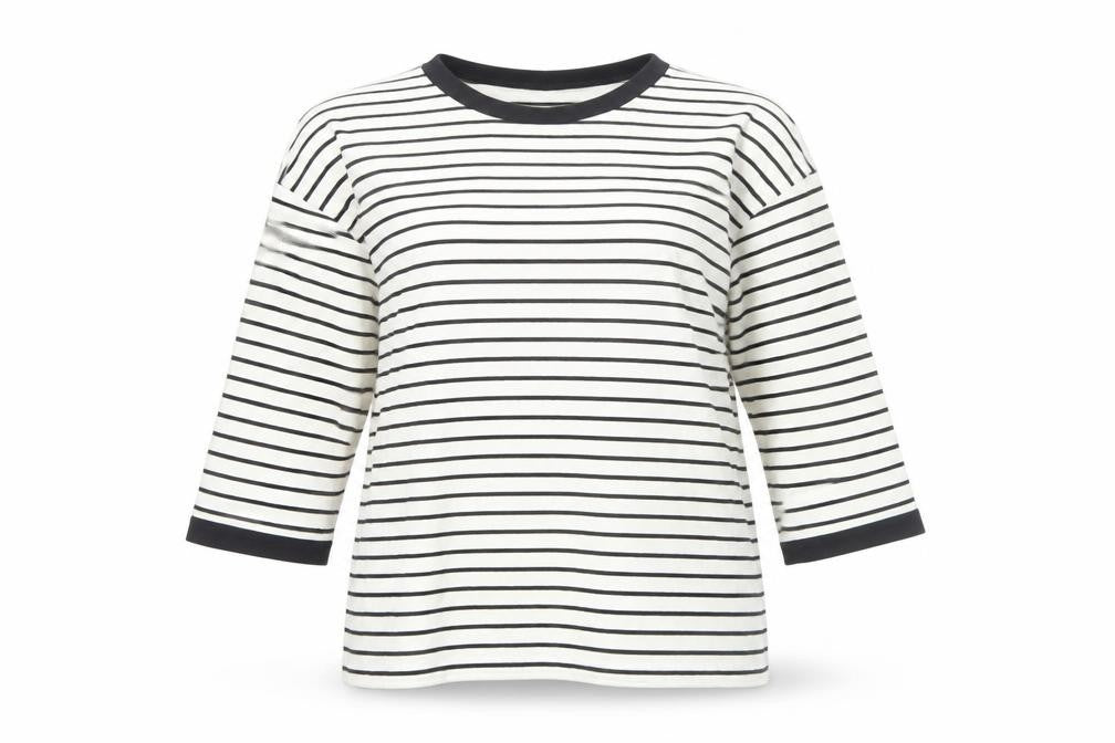 Karen Millen Women's Black/White Striped T-Shirt, Size 8, Ringer