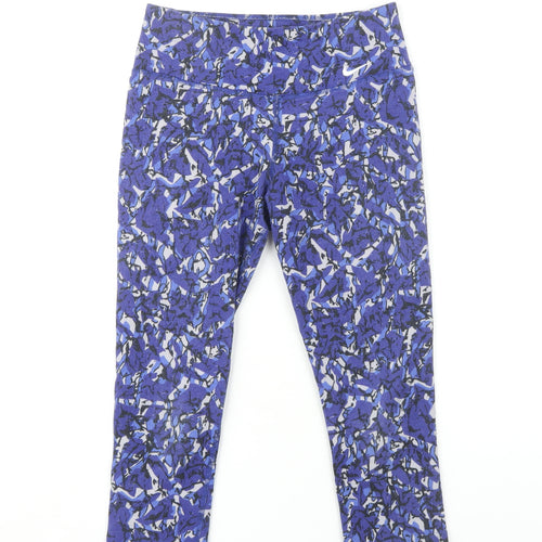 Nike Women Blue Camouflage Cropped Leggings XS