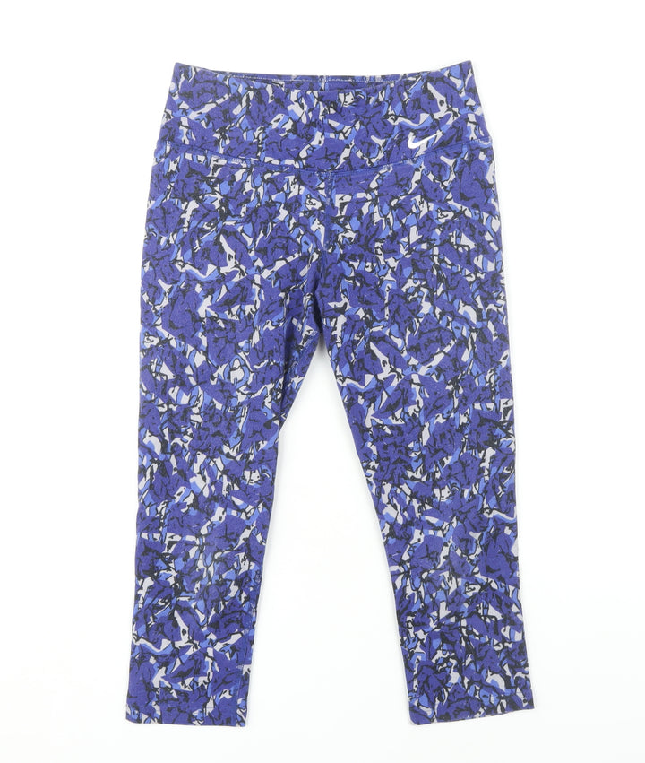 Nike Women Blue Camouflage Cropped Leggings XS
